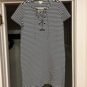 Grey Navy and White Striped Dress